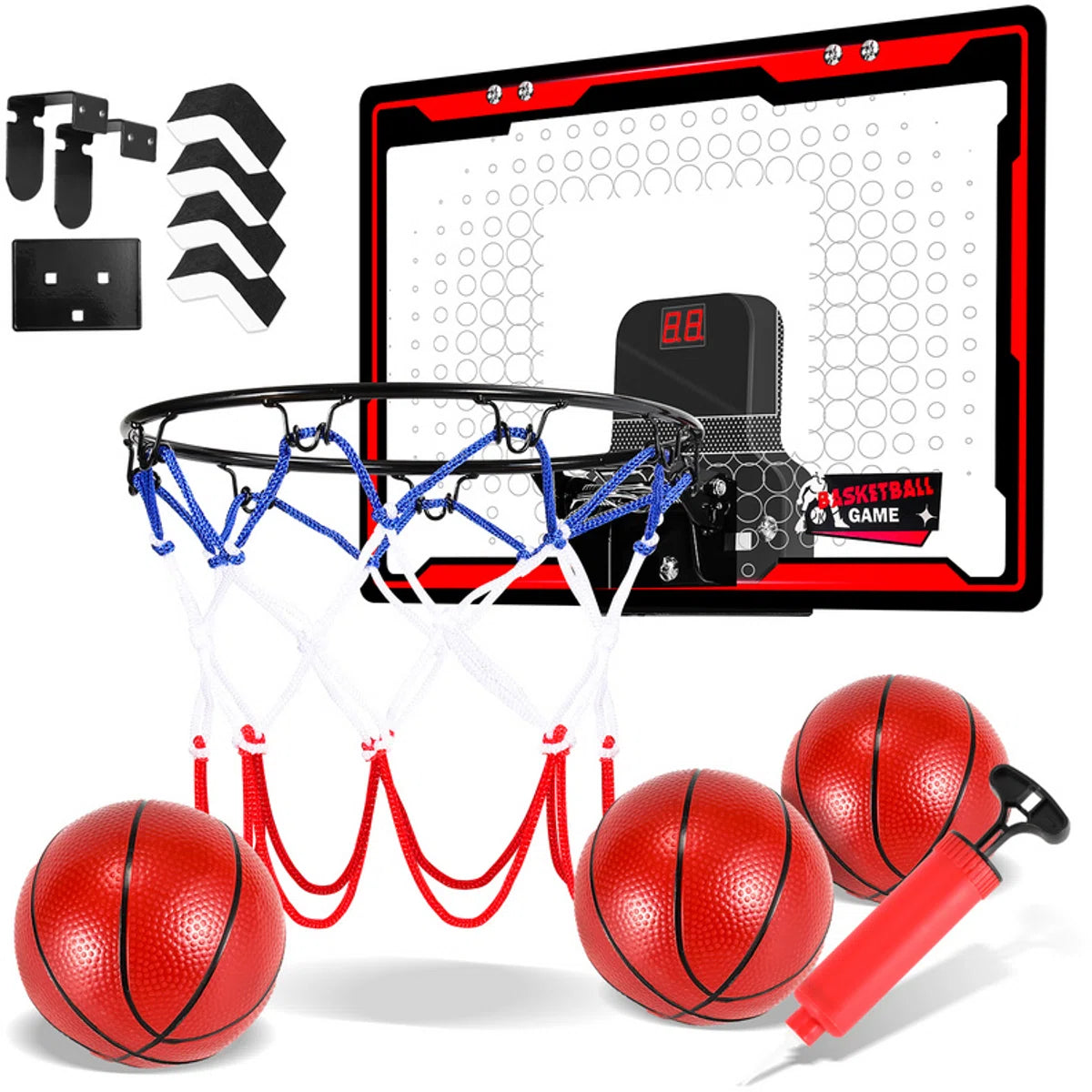 Mini Hoop - Basketbalring - Basketbal - LED Elektronische Teller Met Geluid - Basket - Over De Deur - Incl. 3 Ballen & Pomp
