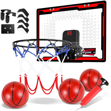Mini Hoop - Basketbalring - Basketbal - LED Elektronische Teller Met Geluid - Basket - Over De Deur - Incl. 3 Ballen & Pomp