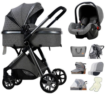 Luxe Multifunctionele 3-in-1 Combi Kinderwagen – Kwalitatieve Buggy – Opklapbare Wandelwagen – Donkergrijs – Incl. Autostoel