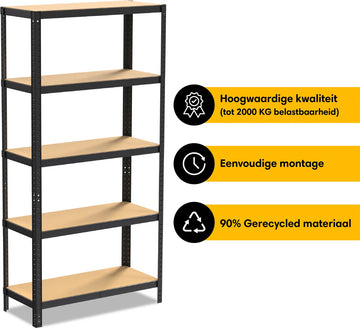 Life’s Green Stelling 90 cm - Opbergrek - Stellingkast - Metaal - Zwart - 90*30*180 cm