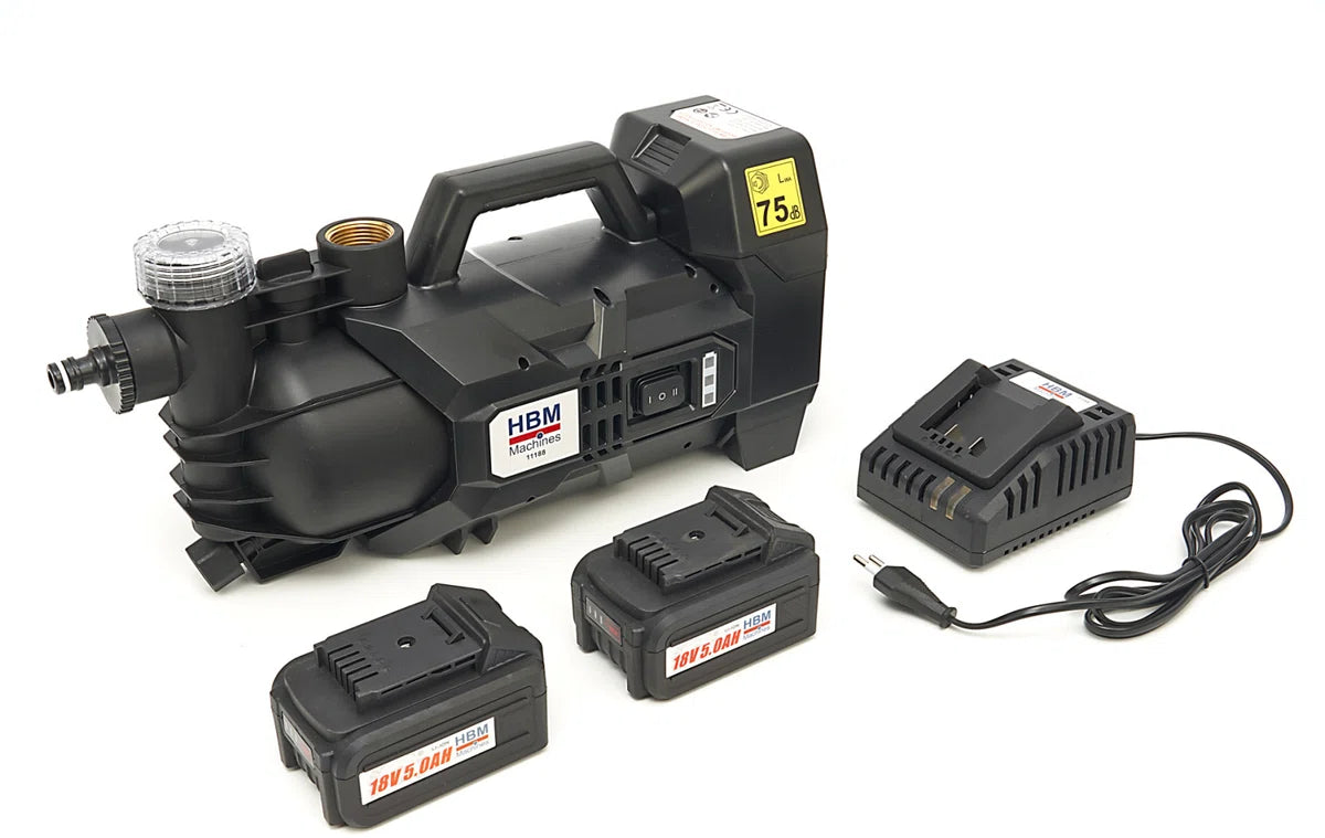 18 Volt 5.A Tuinpomp, Waterpomp - Compleet met 2 Accu's en lader