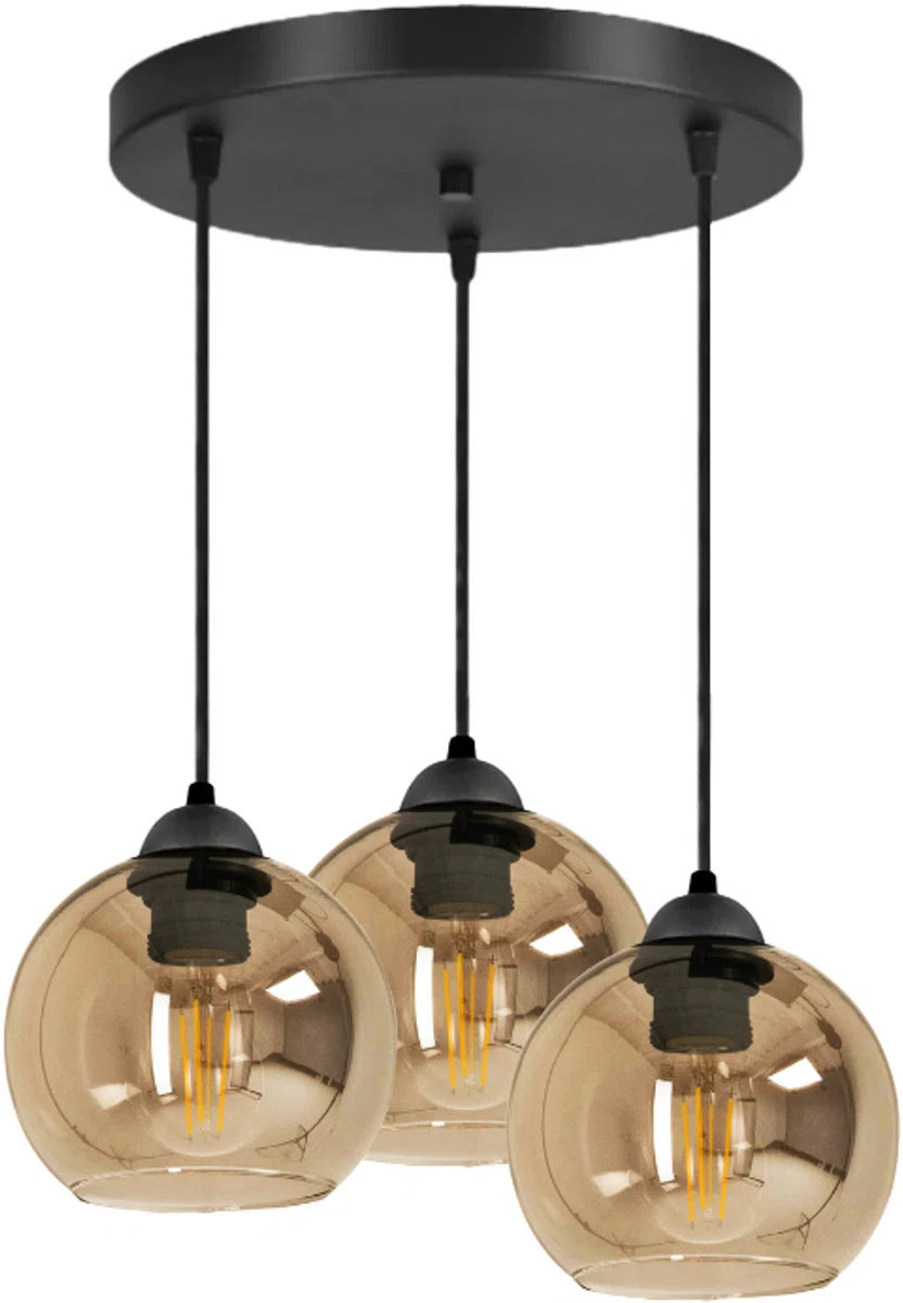 Hanglamp Industrieel voor Eetkamer, Slaapkamer, Woonkamer - Glass Serie - Bollamp 3-lichts excl. lichtbron - Amber - 3 Bol