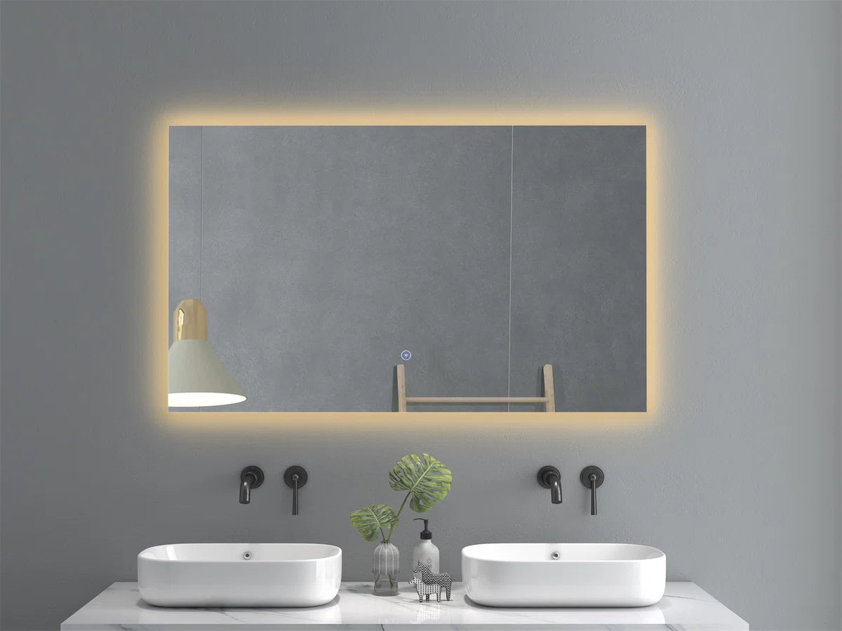 Badkamerspiegel met LED verlichting en verwarming - 3 LED standen - Condensvrij - Dimbaar - Rechthoek 100x60 cm spiegel - Spiegel douche - Anti Condens - Inclusief ronde afvoerstop