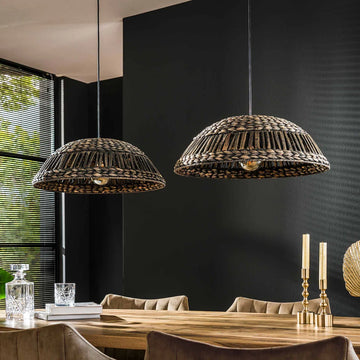 Landelijke eettafel hanglamp Waterhyacint | 2 lichts | bruin / zwart | hout / metaal | Ø 54 cm | in hoogte verstelbaar tot 150 cm | eetkamer / woonkamer / keuken | dimbaar | modern / sfeeervol design