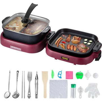 2 in 1 Bbq Grill Hete Pot 2100W Multifunctionele Elektrische Grill Hot Pot 70x29x25,5 cm Grill Indoor Hot Pot van Gegoten Aluminium en Gehard