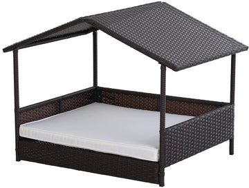 Hondenbed Polyrattan - Rattan Hondenhuis - Hondenmand voor buiten - Bruin/Beige