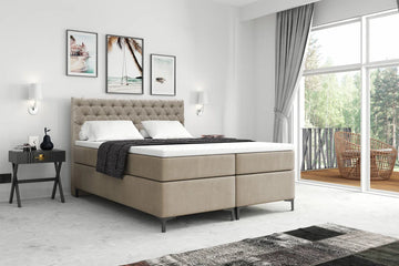 Meuba Home - Florence Boxspring - Taupe - 160x200 - Velvet - Met topper 8cm