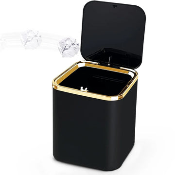 Tafel Vuilnisemmer Klein - Tafelvuilnisemmer Mini - 2 liter - Tafelafvalemmer met Deksel voor Bureau - Eettafel - Wastafel - Make-uptafel - Toonbank (zwart)