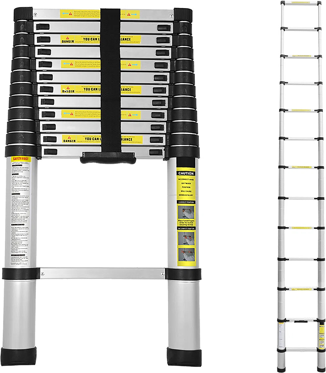Telescopische Vouwladder - Telescopische Ladders - Soft Close - Werkhoogte 3,8 m - zilverachtig