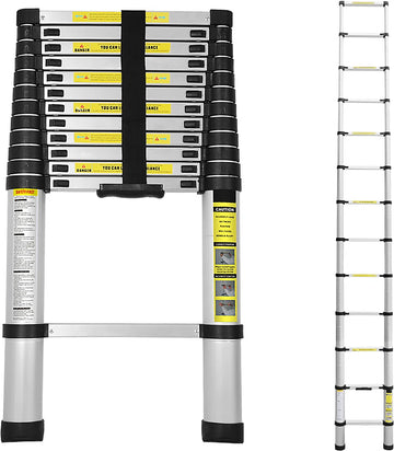 Telescopische Vouwladder - Telescopische Ladders - Soft Close - Werkhoogte 3,8 m - zilverachtig