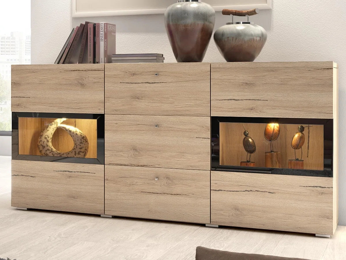 Commode Babel, Sanremo Eik, Dressoir met 2 deuren en 3 ladesn, zonder led