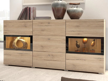 Commode Babel, Sanremo Eik, Dressoir met 2 deuren en 3 ladesn, zonder led