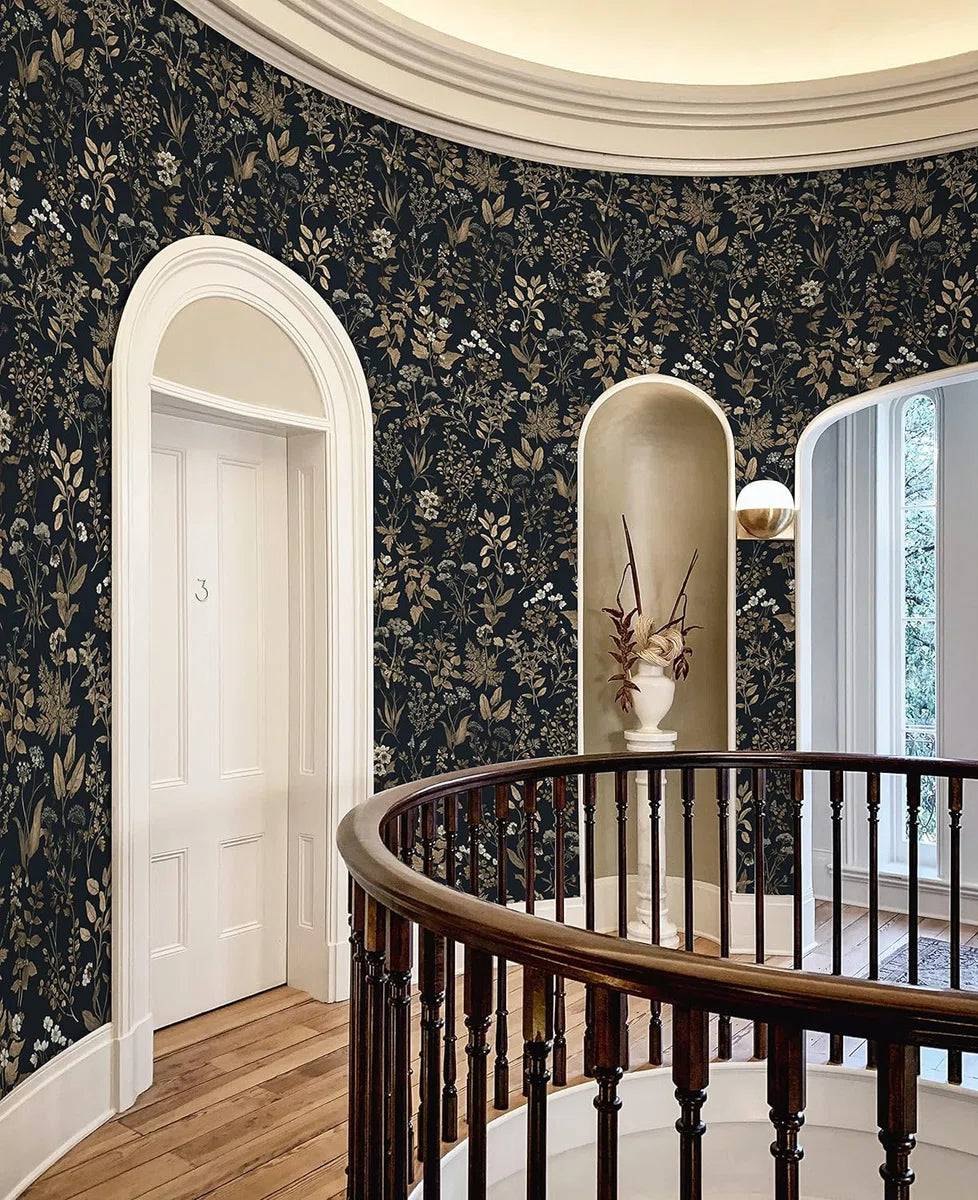Behang zelfklevend behang met bloemen, 41 cm x 3 m, gouden bloemenpatroon, waterdichte meubelfolie, zelfklevende vinyl, plakfolie voor woonkamer, slaapkamer, meubels, wandbekleding