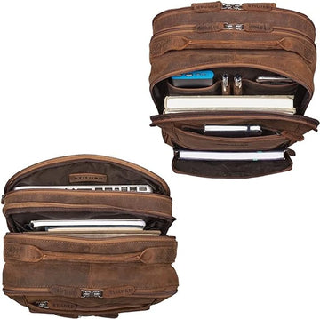 Leren Rugzak Heren XL Business Rugzak Laptop Rucksack Grote Werk Rugzak met Veel Vakken en Trolley Systeem Vintage Echt Leer