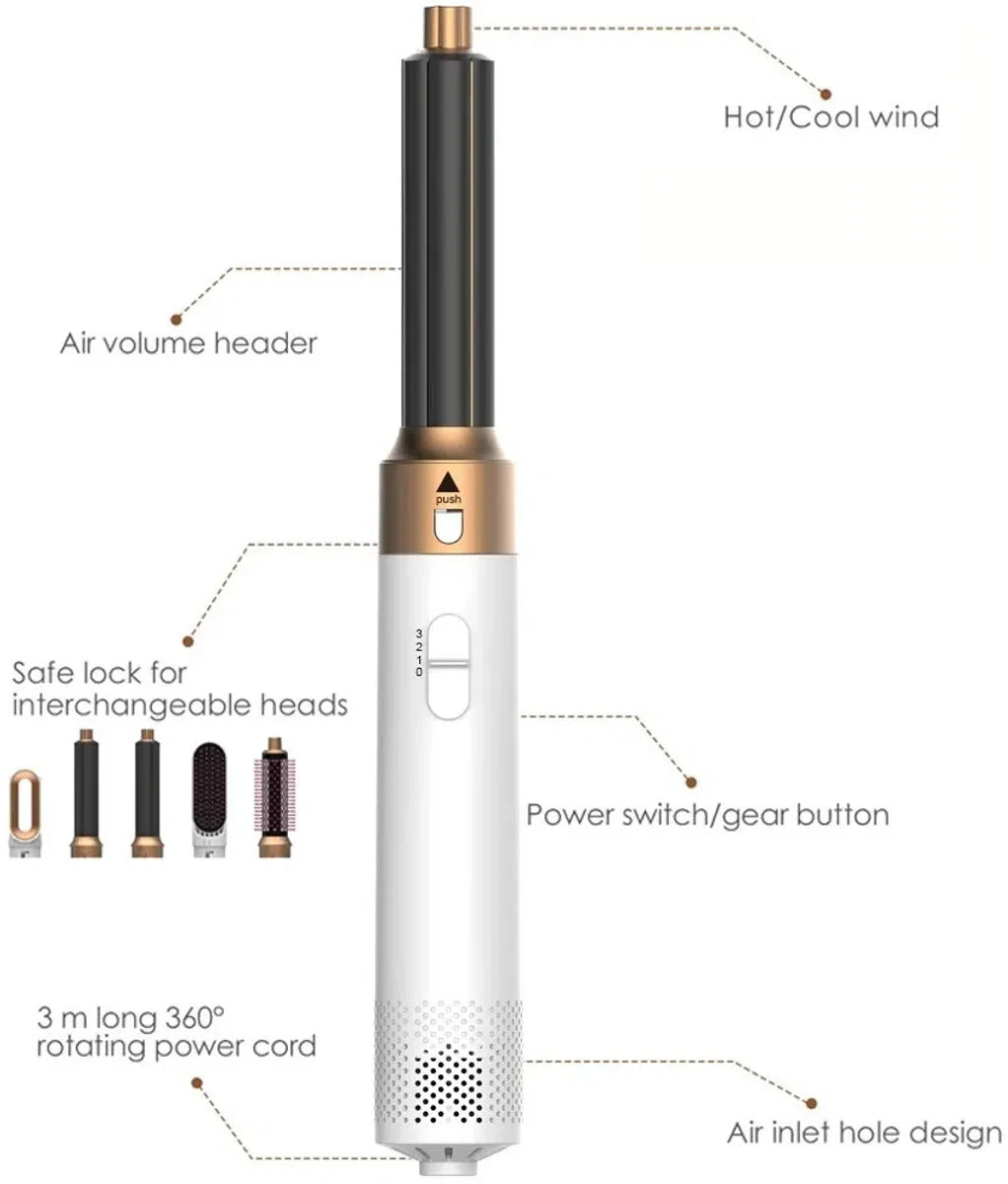 Airstyler Krultang 5 in 1 Multistyler Föhn - Föhnborstel - Hairwrap - TikTok - Krulborstel - white/gold edition