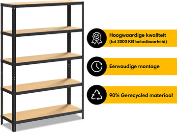 Life’s Green Stelling 120 cm - Stellingkast - Opbergrek - Metaal - Zwart - 120*40*180 cm