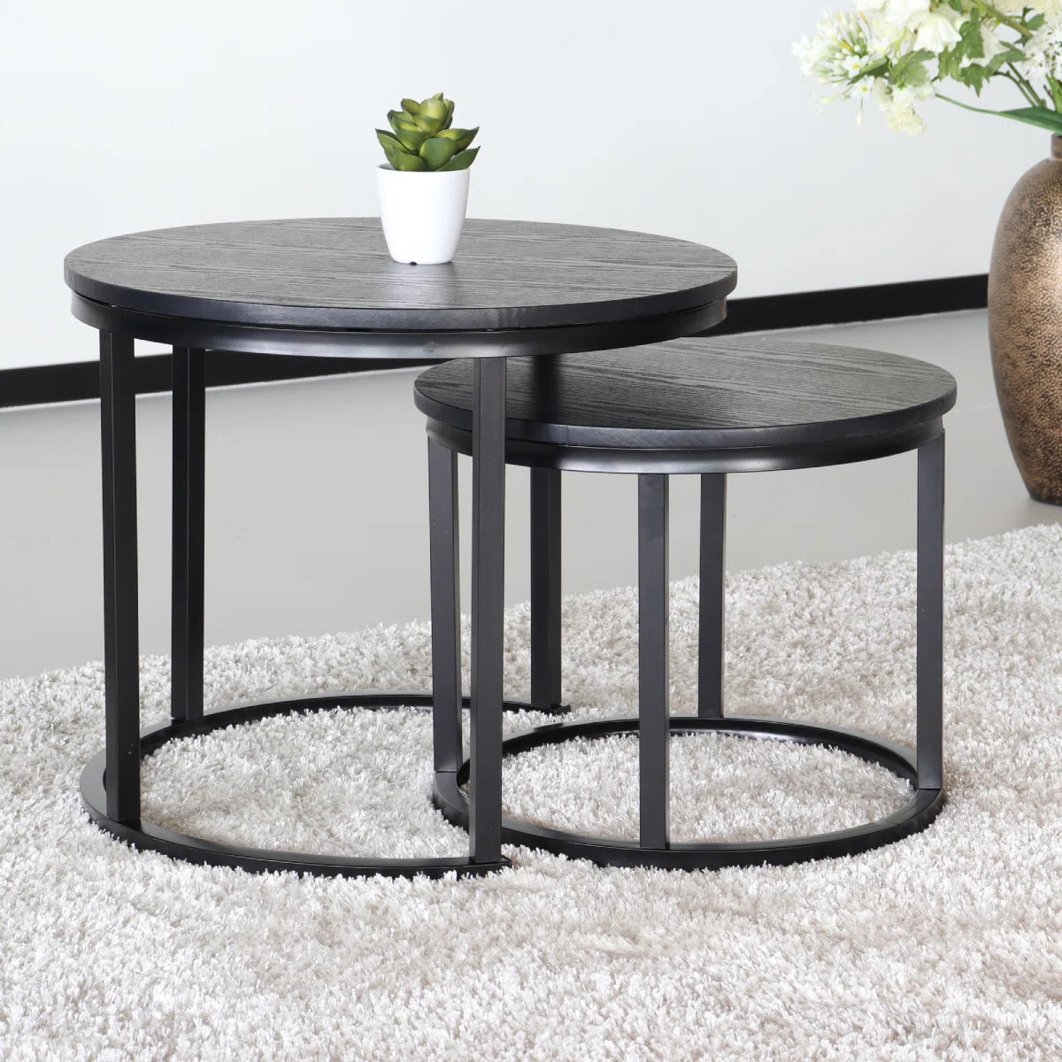 Salontafel 2 delig rond Rutger industrieel bijzettafel MDF side table