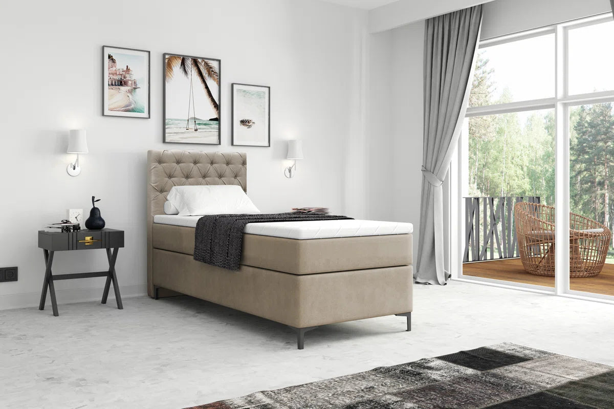 Meuba Home - Florence Boxspring - Taupe - 90x200 - Velvet - Met topper 8cm