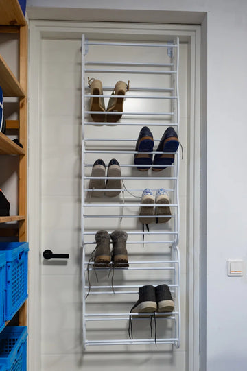 LG Life's Green Schoenenrek Hangend – 180x50x20cm - Schoenenkast – Geschikt Voor Stompe en Opdek Deuren – Schoenenrek voor 24 tot 36 Paar Schoenen – Deurhanger – Ruimtebesparende Schoenenbank – Schoenenopberger – Kunststof/Metaal – Wit