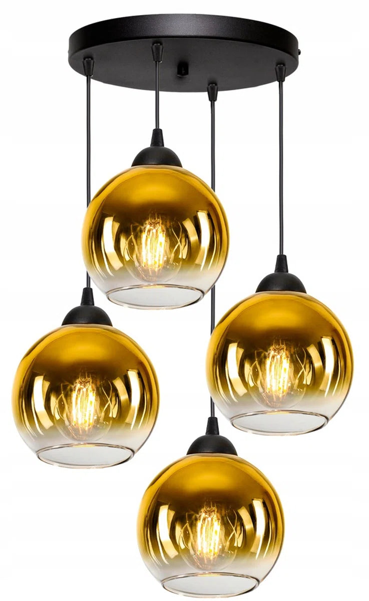Hanglamp Industrieel voor Woonkamer, Eetkamer - Goud Glas - 4-lichts - Goud Transparant - 4 bollen