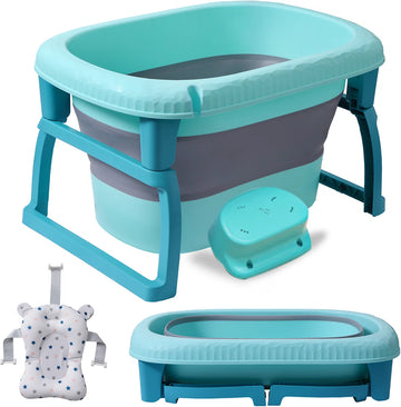 Babybadje Opvouwbaar - 4 in 1 - Opbergmand - Inclusief badkussen - Antibacterieel Baby badje - Met badkruk - Zitbad - Bath bucket - Groente